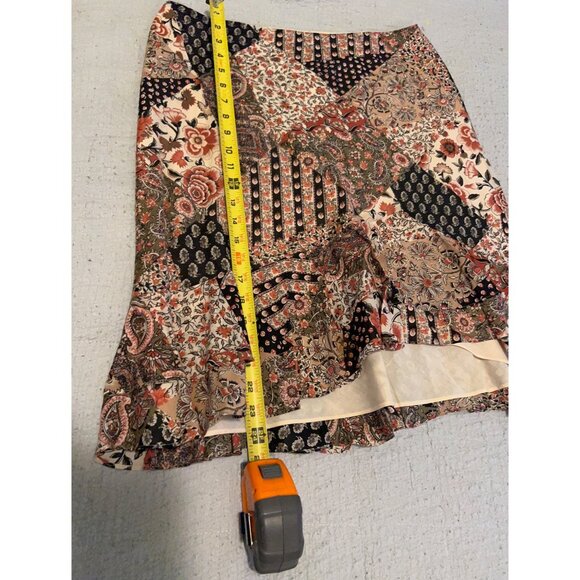 Chaps Skirt Womens Medium Boho Patchwork Paisley Floral Ruffle Hem Midi Multicol - Picture 4 of 9
